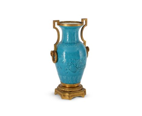 A FRENCH ORMOLU MOUNTED CHINOISERIE VASE ATTRIBUTED TO THEODORE DECK, LATE 19TH CENTURY The body with Kylin relief decoration