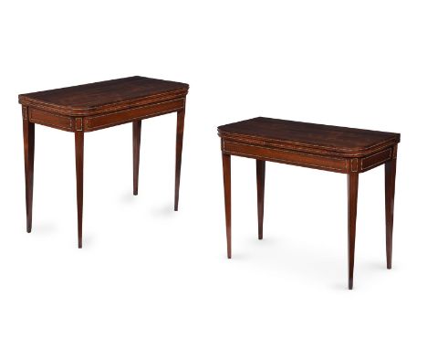 Y A PAIR OF REGENCY ROSEWOOD AND SIMULATED ROSEWOOD FOLDING CARD TABLES IN THE MANNER OF JOHN MCLEAN, CIRCA 1815Both with gil