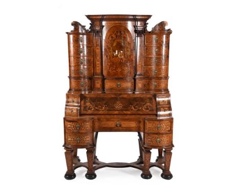 Y A GERMAN WALNUT AND MARQUETRY BUREAU CABINETIN THE MANNER OF JACOB AREND OR JOHANN GEORG WAHL, MID 18TH CENTURYWith mother 
