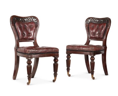 A SET OF SIX GEORGE IV MAHOGANY DINING CHAIRS ATTRIBUTED TO GILLOWS, EARLY 19TH CENTURY The morocco leather backs and seats b