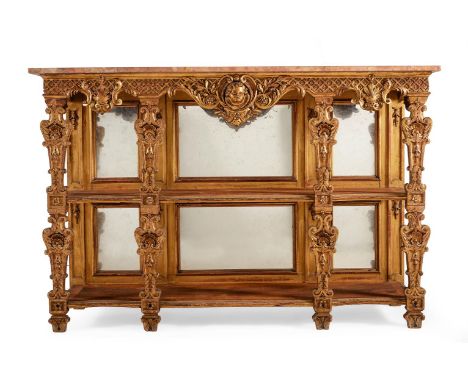 A PAIR OF GILTWOOD AND MARBLE TOPPED MIRRORED CONSOLE TABLESIN NEOCLASSICAL STYLE, LATE 19TH/EARLY 20TH CENTURYThe reverse of