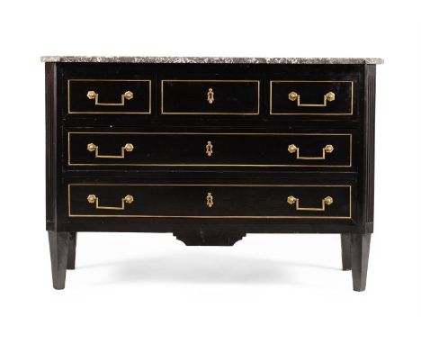 A FRENCH EBONISED AND GILT METAL MOUNTED COMMODE 19TH CENTURY With marble top 121cm wide, 83.5cm high, 53cm deepCondition Rep
