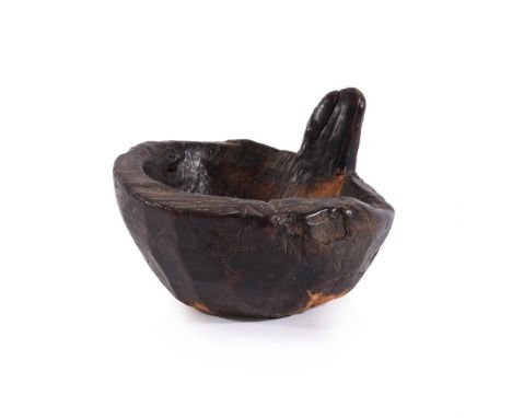 A TREEN BOWL OF PIGGIN FORMPOSSIBLY IRISH, 18TH OR 19TH CENTURY Carved from a single section of timber 16.cm high, 23cm wide 