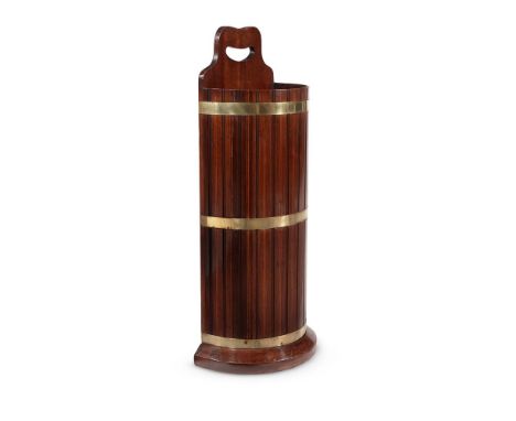 A MAHOGANY, LINE INLAID AND BRASS BOUND STICK STANDLATE 19TH/EARLY 20TH CENTURY79cm high, 34.5cm wide, 79cm deepFor a virtual