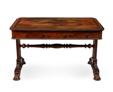 Y A REGENCY ROSEWOOD AND BRASS MARQUETRY LIBRARY TABLEATTRIBUTED GILLOWS, CIRCA 181574cm high, 118cm wide, 69cm deepProvenanc