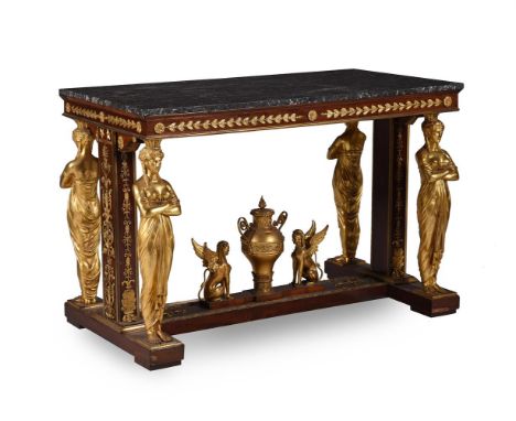 A FRENCH ORMOLU-MOUNTED MAHOGANY CENTRE TABLEAFTER A MODEL BY JACOB-DESMALTER, 20TH CENTURYSigned indistinctly in pencil 'J G