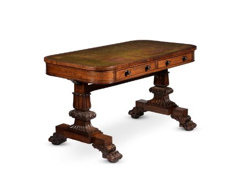 Y A GEORGE IV ROSEWOOD LIBRARY TABLE IN THE MANNER OF MACK, WILLIAM & GIBTON, CIRCA 1825With tooled leather inset top75cm hig