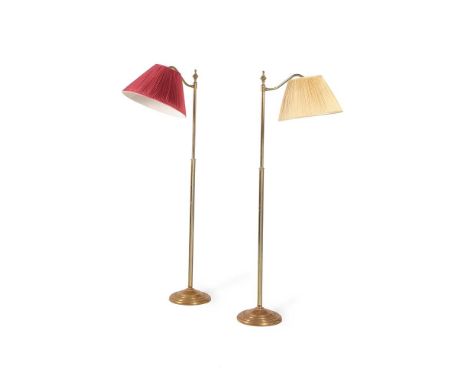 A PAIR OF BRASS READING LIGHTS BY VALSAN, LATE 20TH CENTURY Each with hinged light on fixed upper arm section, banded with sc