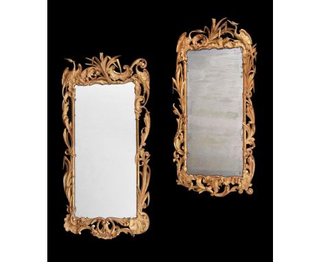A PAIR OF CARVED GILTWOOD AND GESSO WALL MIRRORSIN GEORGE III STYLE, LATE 19TH/EARLY 20TH CENTURY each 130cm high, 63cm wideP