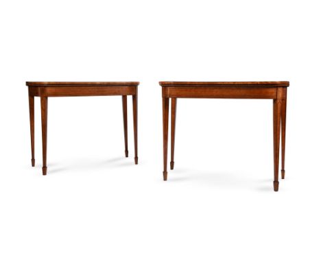 Y A PAIR OF GEORGE III SATINWOOD CARD TABLESLATE 18TH CENTURYWith ebony stringing and green baize inset playing surfaceseach 