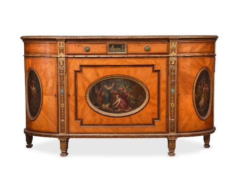 Y A SATINWOOD, PAINTED, AND GILT METAL MOUNTED COMMODE ATTRIBUTED TO MAPLE & CO, IN THE ADAM STYLE, EARLY 20TH CENTURY The pa