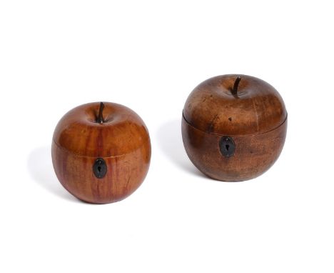A GEORGE III APPLEWOOD TEA CADDYMID 18TH CENTURYIn the form of an apple11.5cm highTOGETHER WITH AN EARLY VICTORIAN PAINTED SO