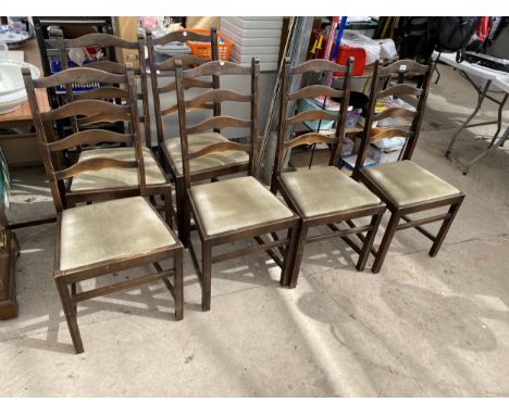 A SET OF SIX ERCOL BLUE LABEL LADDERBACK DINING CHAIRS 