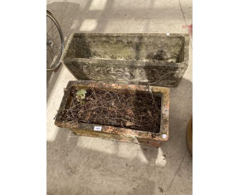 TWO RECONSTITUTED STONE TROUGH PLANTERS 