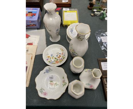 A COLLECTION OF AYNSLEY 'WILD TUDOR' CHINA TO INCLUDE VASES, TRINKET DISH, PIN TRAYS, ETC 