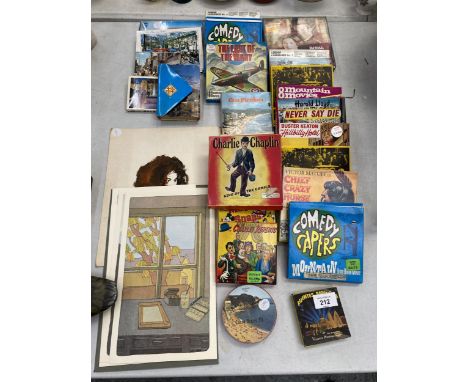 A COLLECTION OF VINTAGE FILM REELS TO INCLUDE COMEDY CAPERS, CHARLIE CHAPLIN, CHIEF CRAZY HORSE ETC., TOGETHER WITH VARIOUS P