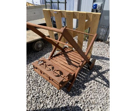 A WOODEN DRINKS TROLLEY AND A WOODEN GATE 