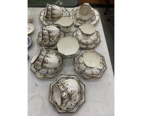 A QUANTITY OF DELPHINE VINTAGE CHINA TEAWARE TO INCLUDE CUPS, SAUCERS, SIDE PLATES, CREAM JUG AND SUGAR BOWL 