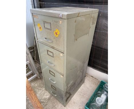 A VINTAGE METAL FOUR DRAWER FILING CABINET 