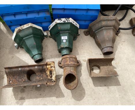 AN ASSORTMENT OF VINTAGE CAST IRON GUTTER HOPPERS 