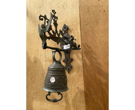 A VINTAGE BRASS WALL HANGING BELL 