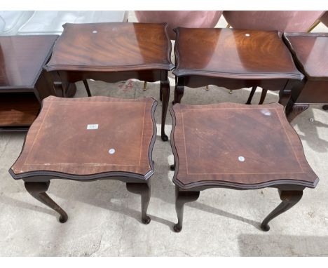 TWO PAIRS OF MAHOGANY LAMP TABLES ON CABRIOLE LEGS 
