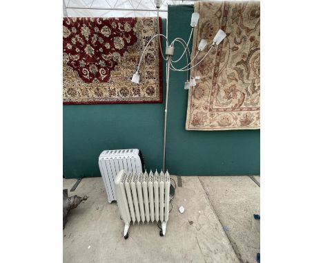 TWO PORTABLE RADIATORS PLUS A STANDARD LAMP WITH SEVEN BRANCHES 