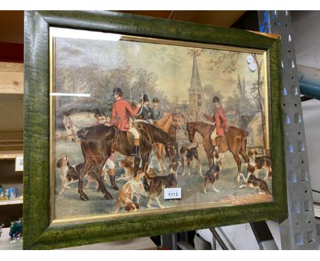 A VINTAGE FRAMED HUNTING SCENE PRINT 