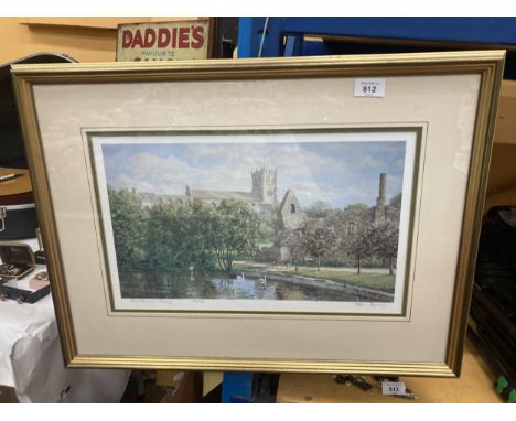 A LIMITED EDITION FRAMED PRINT 274/950 OF CHRISTCHURCH PRIORY BY ROBIN DAVIDSON 