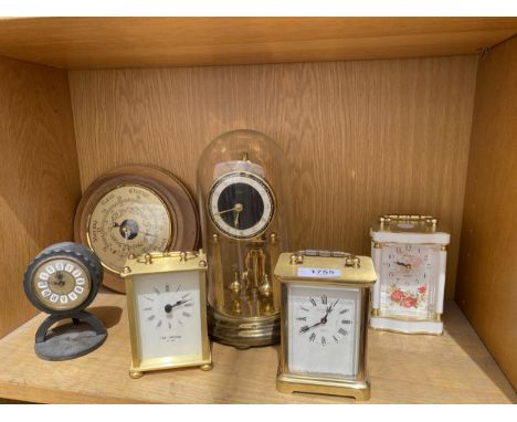 AN ASSORTMENT OF CLOCKS AND BAROMETERS TO INCLUDE AN ANNIVERSARY CLOCK AND THREE CARRIAGE CLOCKS ETC 