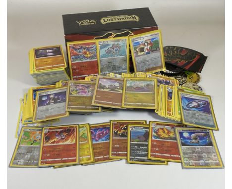 APPROXIMATELY 350 POKEMON CARDS IN A TRAINER BOX, HOLOS, GAME COUNTERS ETC 