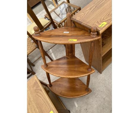 AN ELM ERCOL STYLE THREE TIER CORNER SHELF UNIT 