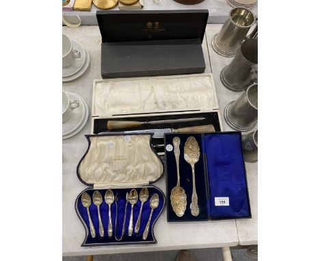 FOUR CASED VINTAGE SILVER PLATED FLATWARE SETS, BERRY SPOONS, ARTHUR PRICE ETC 