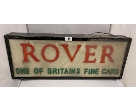 A 'ROVER- ONE OF BRITAIN'S FINE CARS' ILLUMINATED BOX SIGN, 27 X 70CM 