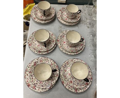 SIX VINTAGE BURLINGTON WARE CHINTZ STYLE TRIOS 