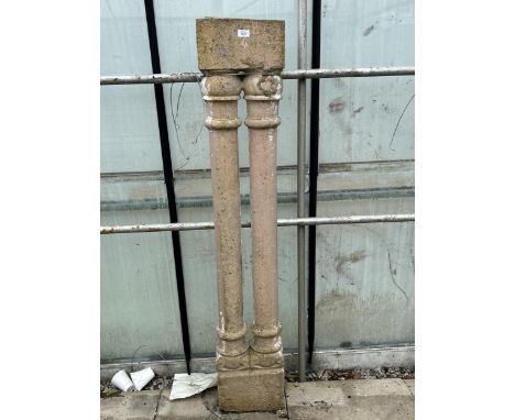 VINTAGE INDIAN STONE TWIN PILLARS, 66 X 12" 