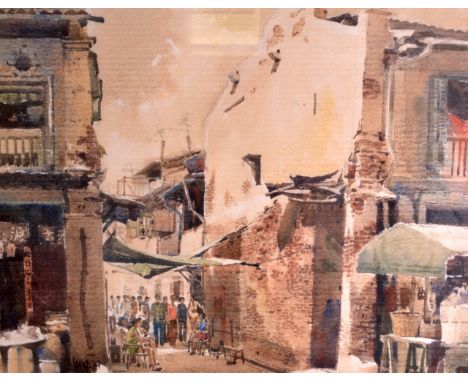 A FRAMED AND GLAZED WATERCOLOUR S & D Long 79, depicting a market scene. 2ft 1ins x 1ft 7ins. 