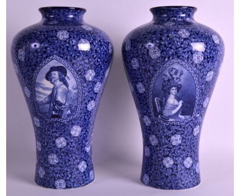 A PAIR OF EARLY 20TH CENTURY S HANCOCK AND SONS MEIPING VASES decorated with classical portraits. 1ft 0.5ins high.