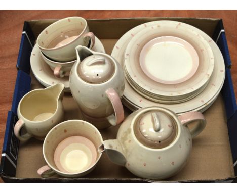 A 1940S SUSIE COOPER PART COFFEE & TEA SERVICE decorated with pink and brown banding. (22)