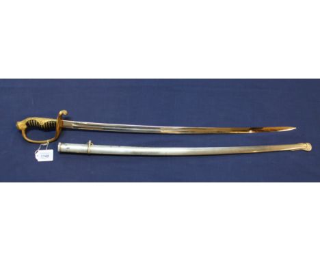 A Japanese Army Field Officers Parade sabre, the gilded hilt having backstrap bearing three chrysanthemum badges and 27" plat