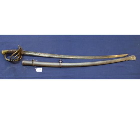 A 19th Century brass hilted Cavalry Troopers sword with scabbard