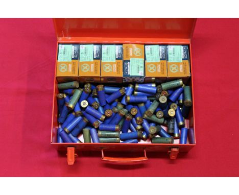 Six boxes of 16 bore cartridges (Lyalvale No.6 25gms) with approx one hundred and ten loose examples, all housed within steel