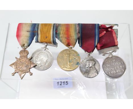 A WWI 1914-15 Star trio to 1452 DVR W.P.Perry R.A.M.C., with a 1935 Jubilee medal and a Long Service and Good Conduct medal (