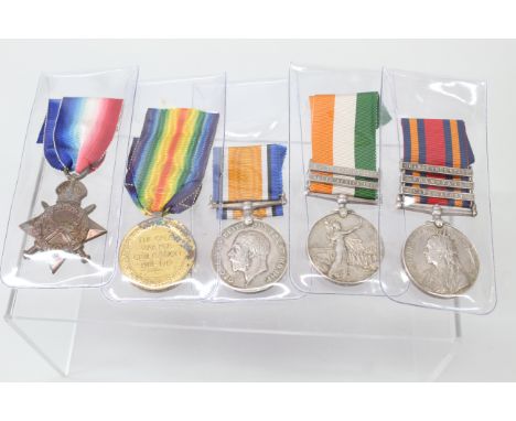 A group of five medals to 5160 PTE F.Smith Essex R., a 1914-15 Star trio, a Q.S.A. medal with three clasps and a K.S.A. medal