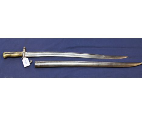 A French model 1866 brass hilted sabre bayonet with scabbard, a good example