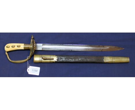 A German forestry/hunting cutlass by W.K &amp; C complete with brass mounted scabbard, having a 14 1/2" heavily etched blade 