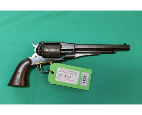 A Remington 'New Model Army Revolver' six shot .44 cal percussion with 8" octagonal barrel, barrel top flat marked 'Patented 