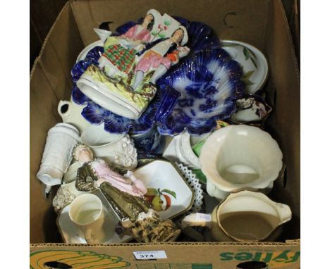 Box of assorted china to include: Royal Worcester Evesham oven to tableware tureen; Masons Ironstone; Mandalay pouch shaped d