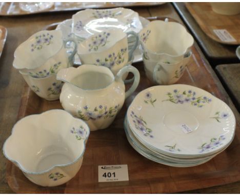 Tray of Shelley fine bone china 'Blue Rock' 13591 teaware comprising: six cups; six saucers; milk jug; sucrier; six side plat