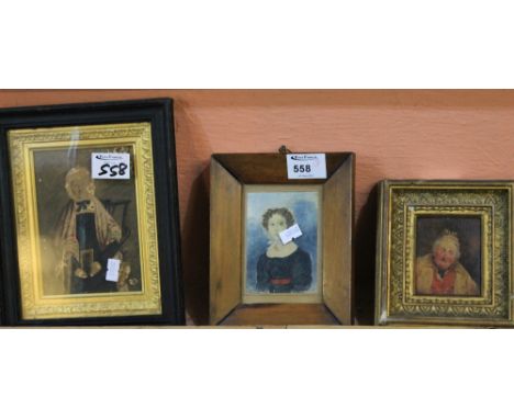 Three 19th Century miniature portrait studies to include a portrait of a man in oils on panel after Sir David Wilkie. (3)
